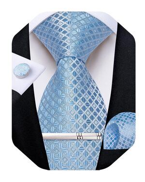 4348 Silk Ties Formal Plaid Check Necktie and Pocket Square Cufflinks Tie